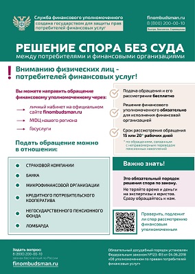 Вниманию физических лиц - потребителей финансовых услуг!
